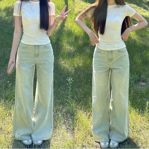 Quần Jean Ống Suông Mài Vàng Màu Bạc Hà Hottrend Tocjean 0