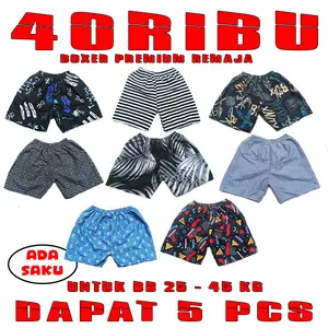 Promo Paket 40rb dapet 5pcs Celana Boxer Remaja Motif Viral. Muat sampai BB 45kg,Allsize Unisex.