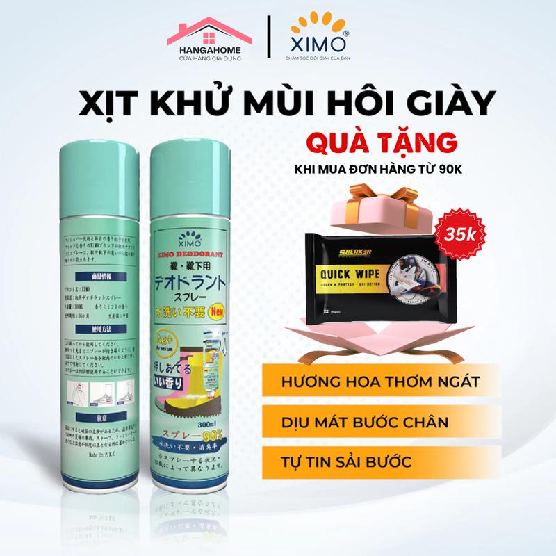 Bình xịt khử mùi hôi chân và làm sạch mùi hôi giày XIMO 300ml cao cấp lưu hương 48h sử dụng công nghệ Ag+ diệt đến 99,99% vi khuẩn gây mùi hôi hương hoa Hồng và Lavender