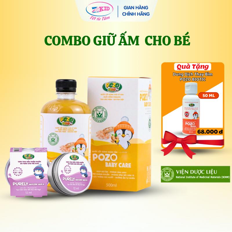 Combo Giữ Ấm Phòng Cảm Lạnh Cho Bé - POZOKIDS - 1 Nước Cốt Gừng Ngâm Tắm POZO BABY CARE + 1 Sáp Ấm Purely Warm Wax