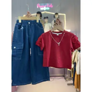 5-10thn Setelan Cane Atasan Crop Celana Kulot Skena Baju Anak Perempuan Cantik terbaru
