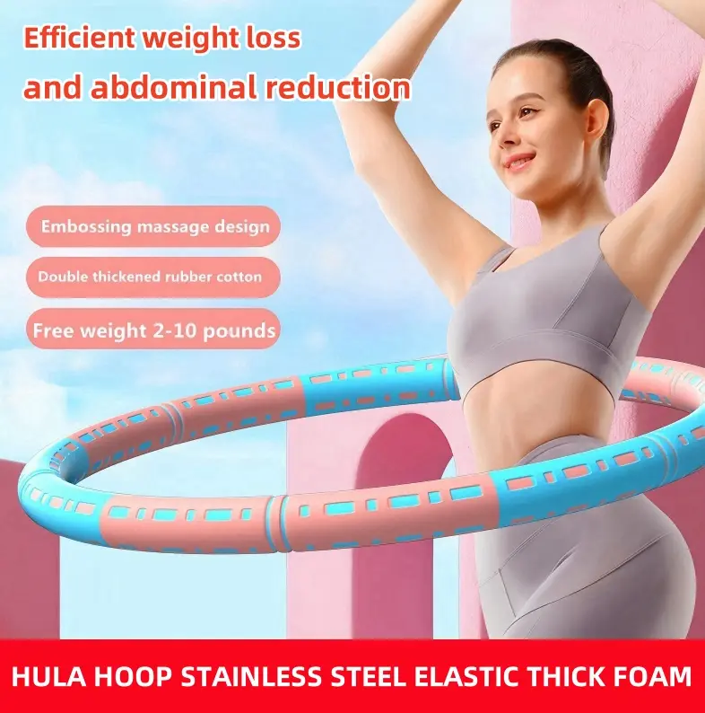 Jielou Dual Color Hula Hoop with Elastic Foam and Stainless Steel for Sports and Fitness - Blue+Pink, Diameter 94cm