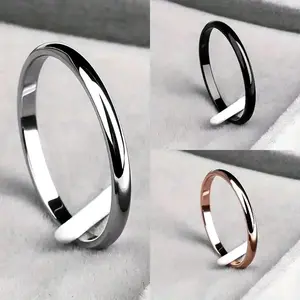 CINCIN POLOS HITAM /SILVER  KECIL 2MM TITANIUM PRIA DAN WANITA Rings