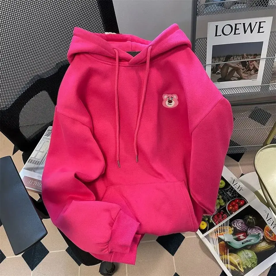 [Termurah di ] R.A - Disney Lotso Cute Hoodie Wanita Remaja Matt Fleece Tebal Premium OOTD Korean Style Casual Daily Fashion Terlaris
