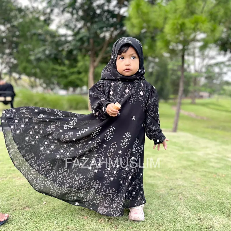 Gamis set hijab anak bahan ceruti. Baju muslim anak. Set hijab anak Ceruty Nyaman Motif Cantik Panjang Syari Cewek Dress 6
