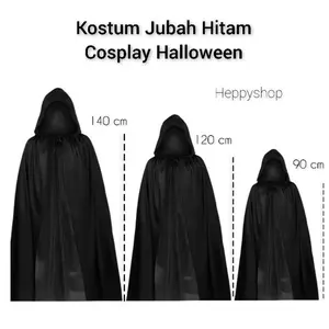Kostum Jubah Hitam Cosplay Halloween Vampir Hoodie Back Penutup Kepala Promo