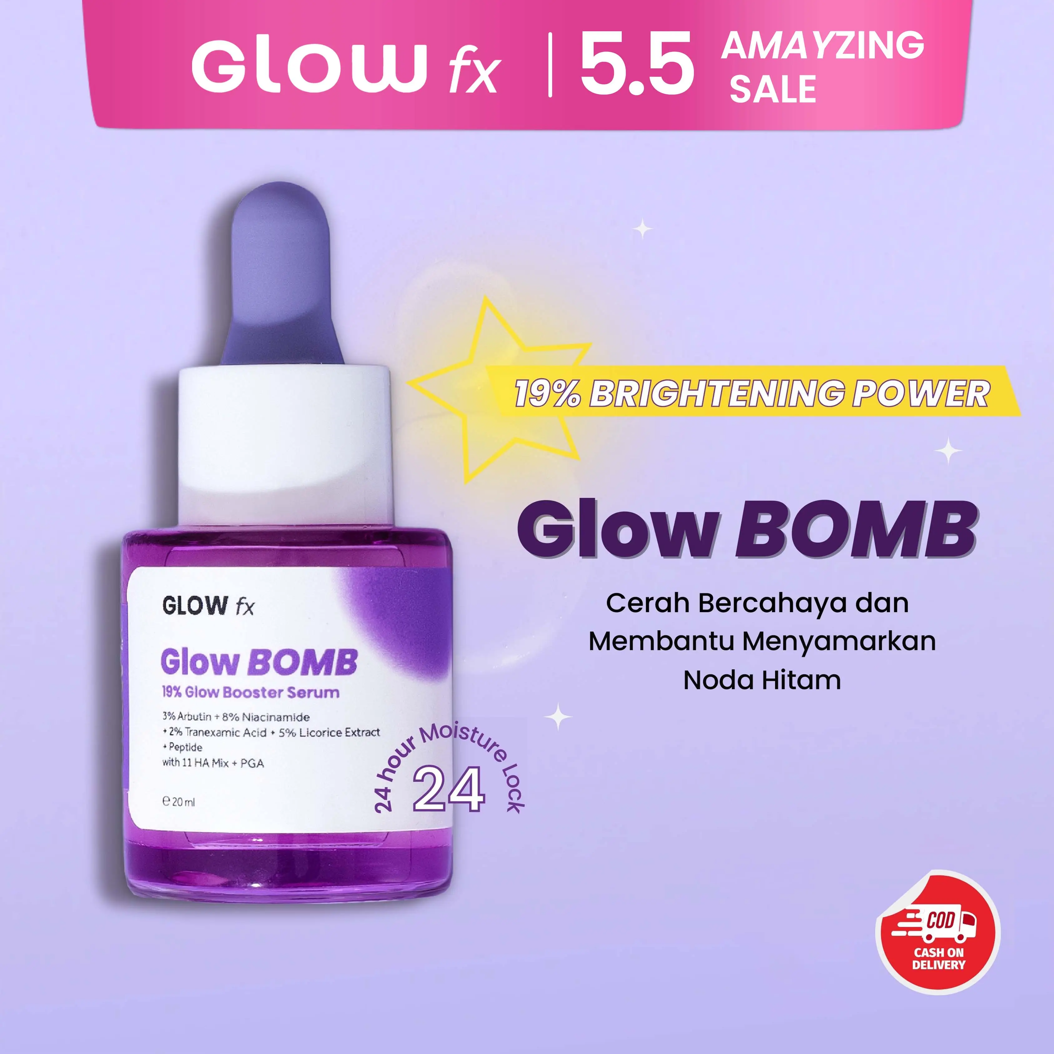 [LIVE] GLOW FX Glow Bomb Serum - Serum Glowing & Bekas Jerawat 19% Brightening Power pencerah