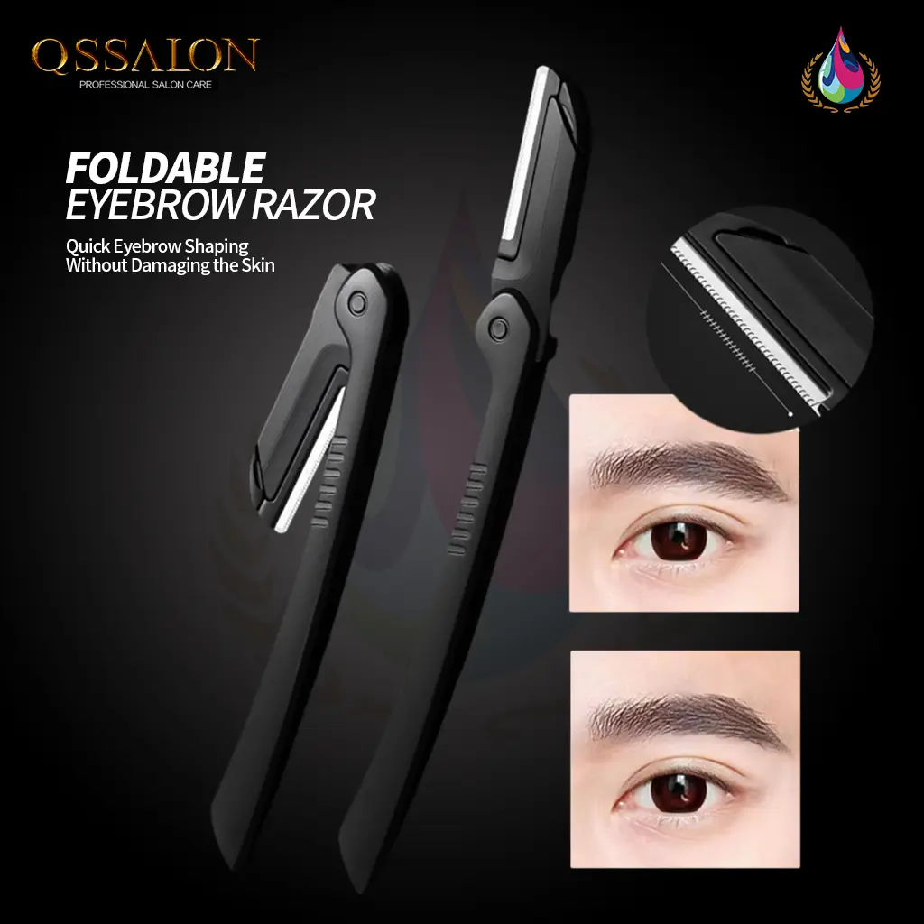 QSSALON Stainless Steel Eyebrow Razor Trimmer Facial Hair Remover and Shave Tool with Black Eyebrow Blade
