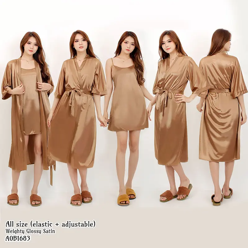 FOLVA Kimono 3/4 Set Tanktop Bridesmaid Baju Tidur Wanita Satin all size 1