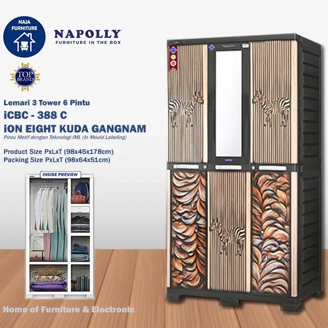 NAPOLLY Lemari Gantungan + Cermin | Lemari Napolly 3 Pintu iCBC 388 C iON EIGHT KUDA GANGNAM Plastik Furniture