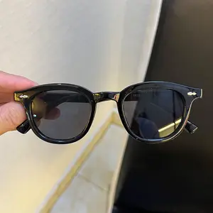 Kacamata hitam bulat untuk pria dan wanita, bingkai hitam vintage, kacamata mengemudi, lensa pelindung UV