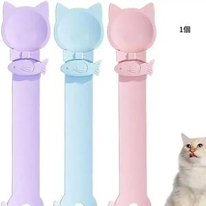 猫ヘッドデザインのフードディスペンサースプーン、ロングハンドルで猫の口に食べ物を運ぶスプーン、毎日の猫の食事用グッズ