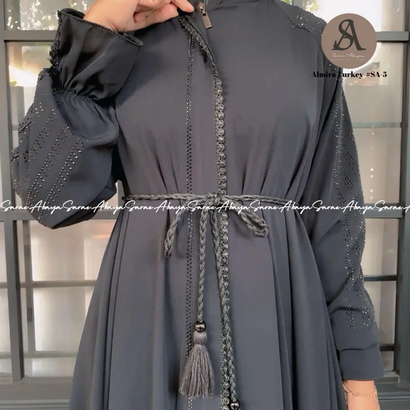 (Promo) Sarae Abaya Turkey Premium Alesha SA-57 Bordir Payet Ceruty Pesta Arab Turki Cantik Muslim Mewah Gamis Dress Wanita Lebaran Hitam Dewasa Kondangan 5