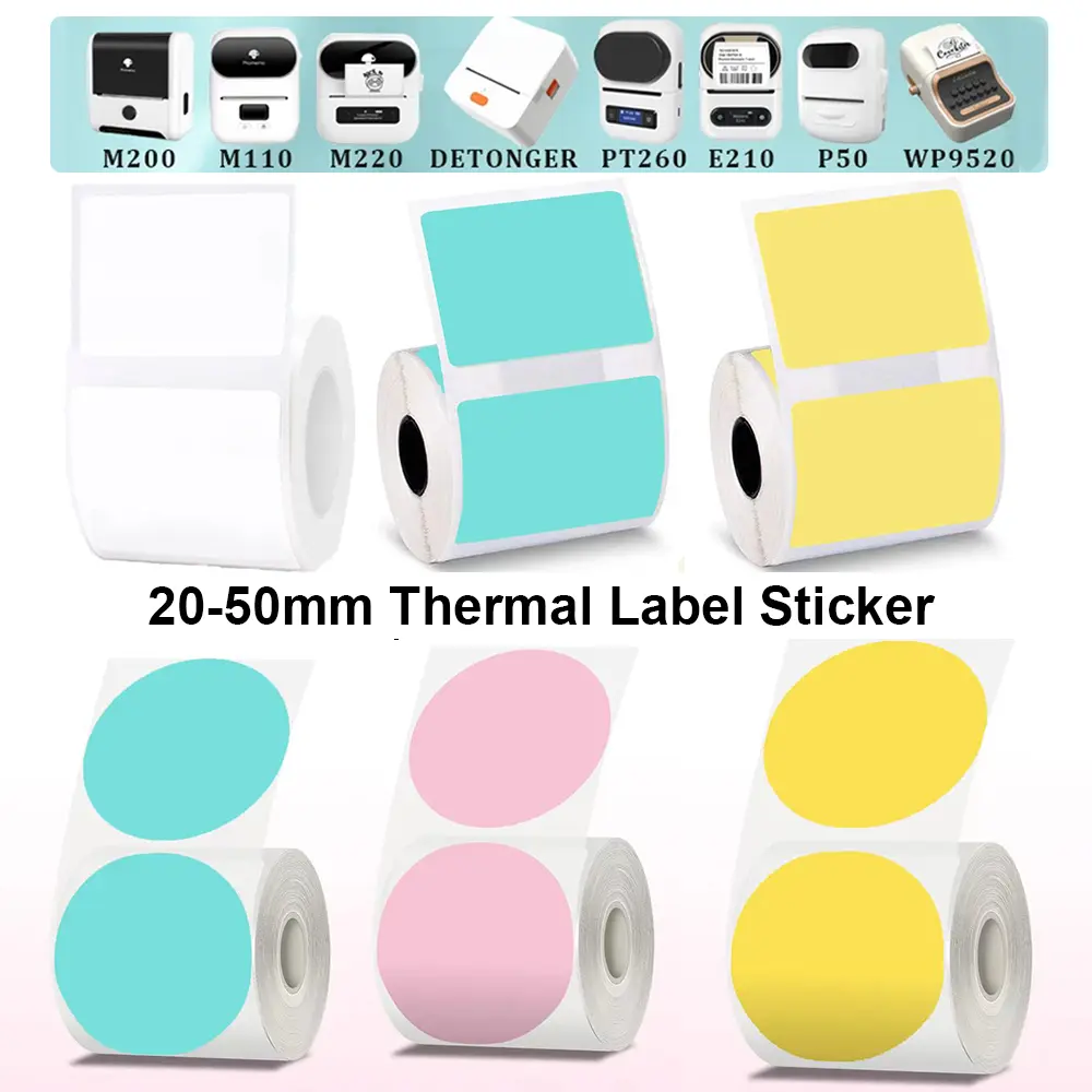 20-50mm Thermal Label Printer Sticker Self-Adhesive Thermal Paper Compatible Phomemo M110 M220 M200 E210 P50 DETONG P1 WP9520