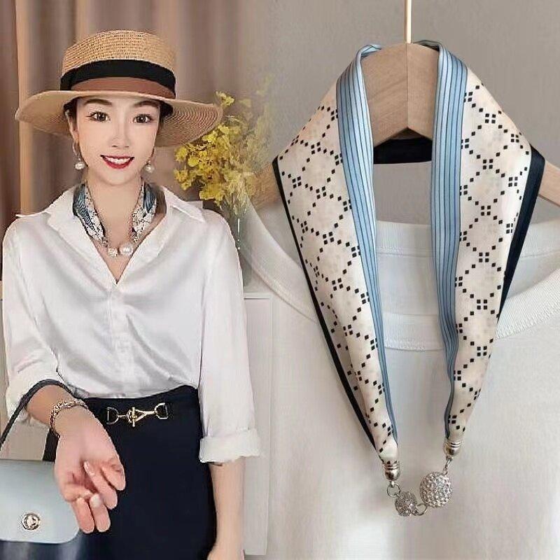 Product Introduction of New Listing Magnetic Buckle Silk Scarf Women Luxury Clavicle Necklace Fashion Women's Headscarf Hair Scarf 0
