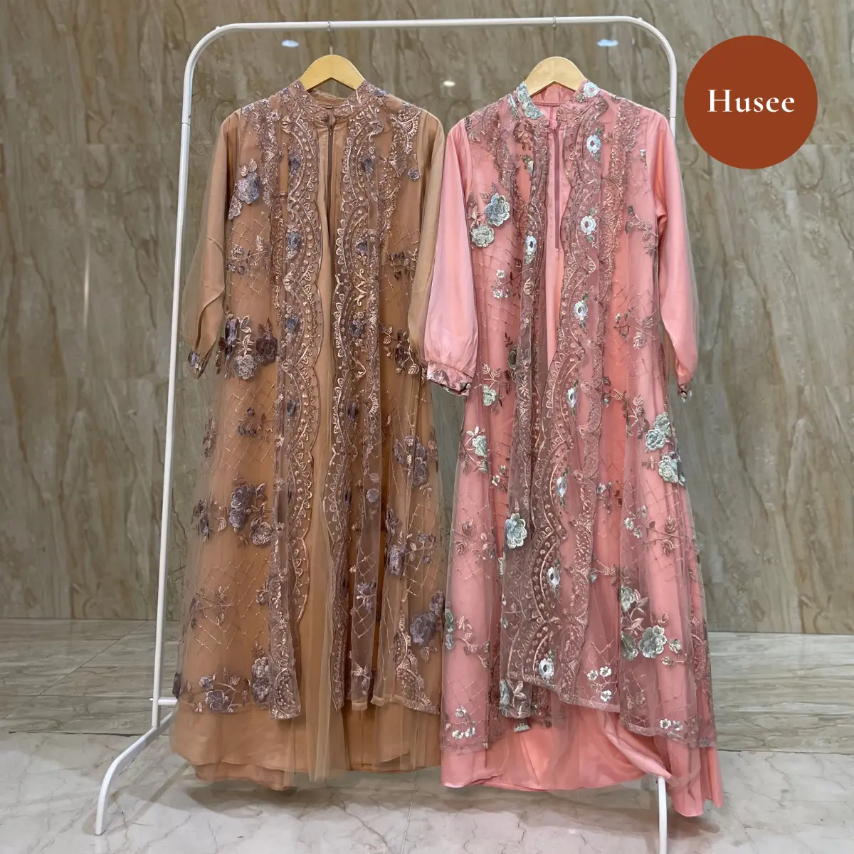 Husee Fashion - Flair Dress - Dress Brukat Premium Wanita Lebaran 2025 Inner Outer Kombinasi - Muslim, Gamis
