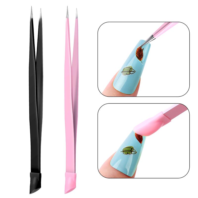 Nhíp Làm Móng Nghệ Thuật, Đầu Kép, Nhọn Đầu Silicon Thẳng, Để Trang Trí Đính Đá Dụng Cụ Lấy Và Dán Bấm, Thích Hợp Cho Salon Và Sử Dụng Tại Nhà, Dụng Cụ Thiết Kế Làm Móng Tự Làm, Có Màu Hồng Và Đen