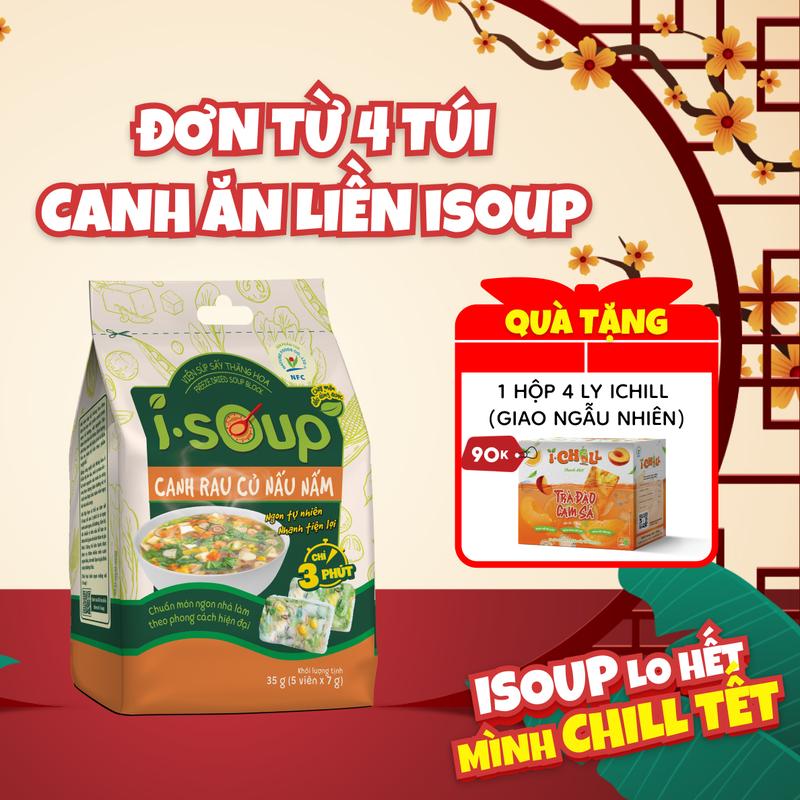 Canh Rau Củ Nấu Nấm Chay ISOUP 35g 05 Viên - Canh Ăn Liền Sấy Thăng Hoa