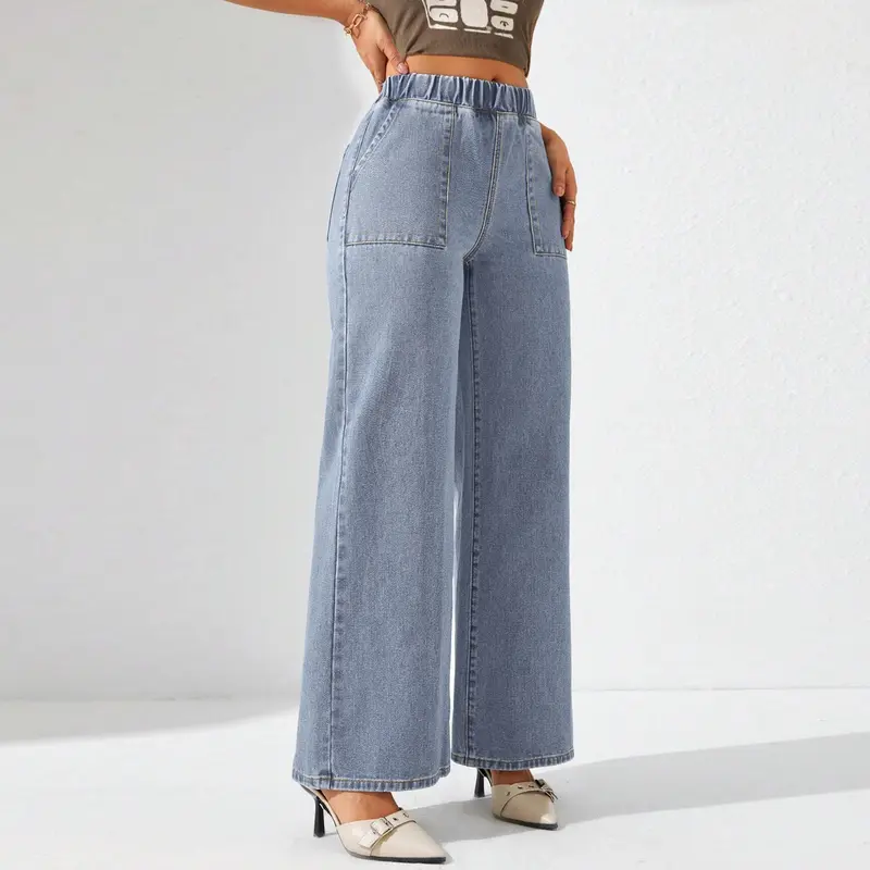 Celana Jeans Loose Wide Leg Plus Size Slack Pants Palazzo Wanita Baffel Jeans 2