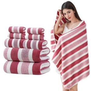 ชุดผ้าขนหนูอาบน้ํา 8 ชิ้น ไม่ไหล ดูดซับดีเยี่ยม นุ่มพิเศษ ห้าดาว มาตรฐานโรงแรม ลายทางทูโทน รวมผ้าขนหนูอาบน้ํา 2 ผืน ผ้าเช็ดหน้า 2 ผืน และผ้าเช็ดมือ 4 ผืน