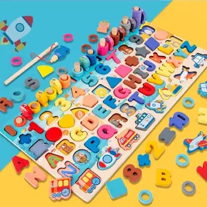 Roslcoud Mainan Edukasi 7in1 Puzzle Kayu Anak Huruf dan Angka Pancing Ikan Montessori Wooden Toys