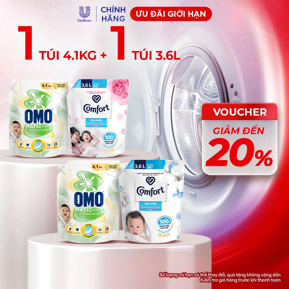 Combo Nước Giặt Omo Cho Bé Và Nước Xả Comfort Dịu Nhẹ Cho Bé Yêu  [1]