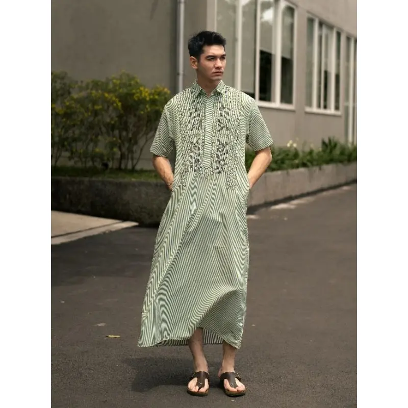 Gamis Salur Kombinasi Bordir Pria NUC.ID Zafran 02 (Hijau Sage) 0
