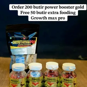 power booster gold 200 butir.  pendongkrak stamina ayam laga. 3x lebih agresif.  3x lebih ganas.