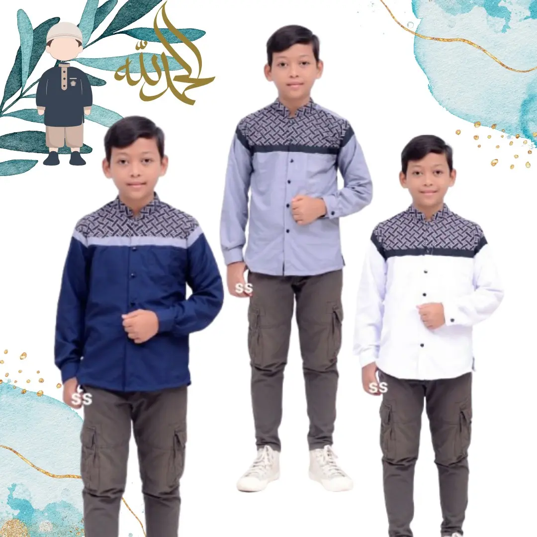 Baju Koko anak laki-laki usia 7-14 tahun katun halus Muslim Panjang Setelan  Remaja Nyaman Pendek Kurta Celana Dewasa