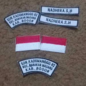 Bordir Nama Seragam Sekolah Warna Dasar Putih | Pramuka | Merah | Biru | Hijau | Kuning | Hitam | Navy