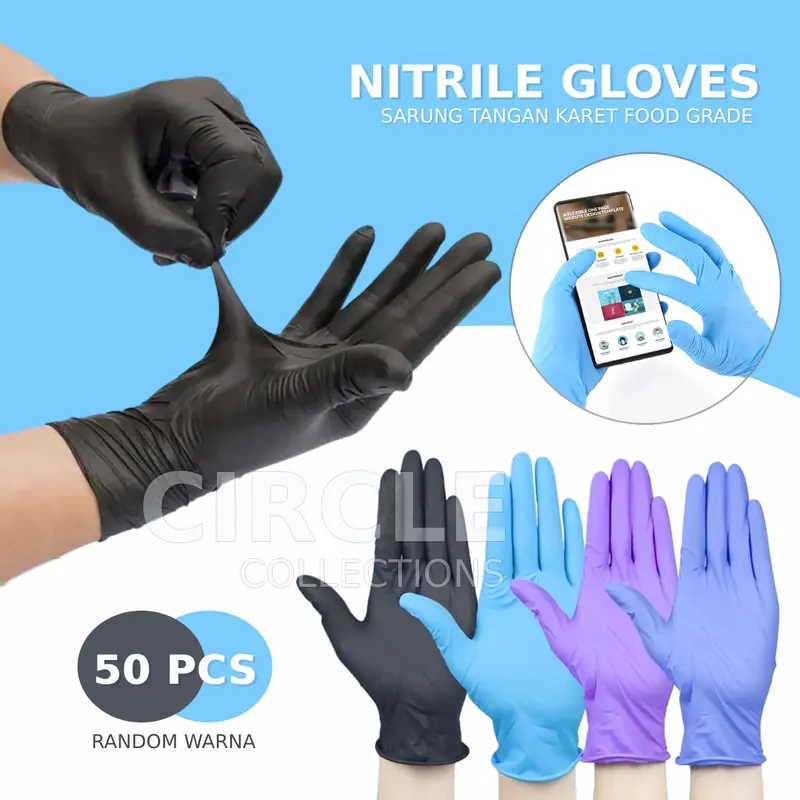 Sarung Tangan Nitril Serbaguna Paket 50pc Food Grade Bebas Latex Cleaning Multifungsi 0