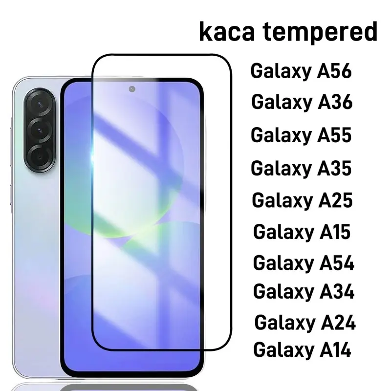 Kaca Tempered untuk Samsung Galaxy A36 A56 A55 A35 A25 A15 A54 A34 A24 A14 5G Pelindung Layar Film Kaca Pelindung