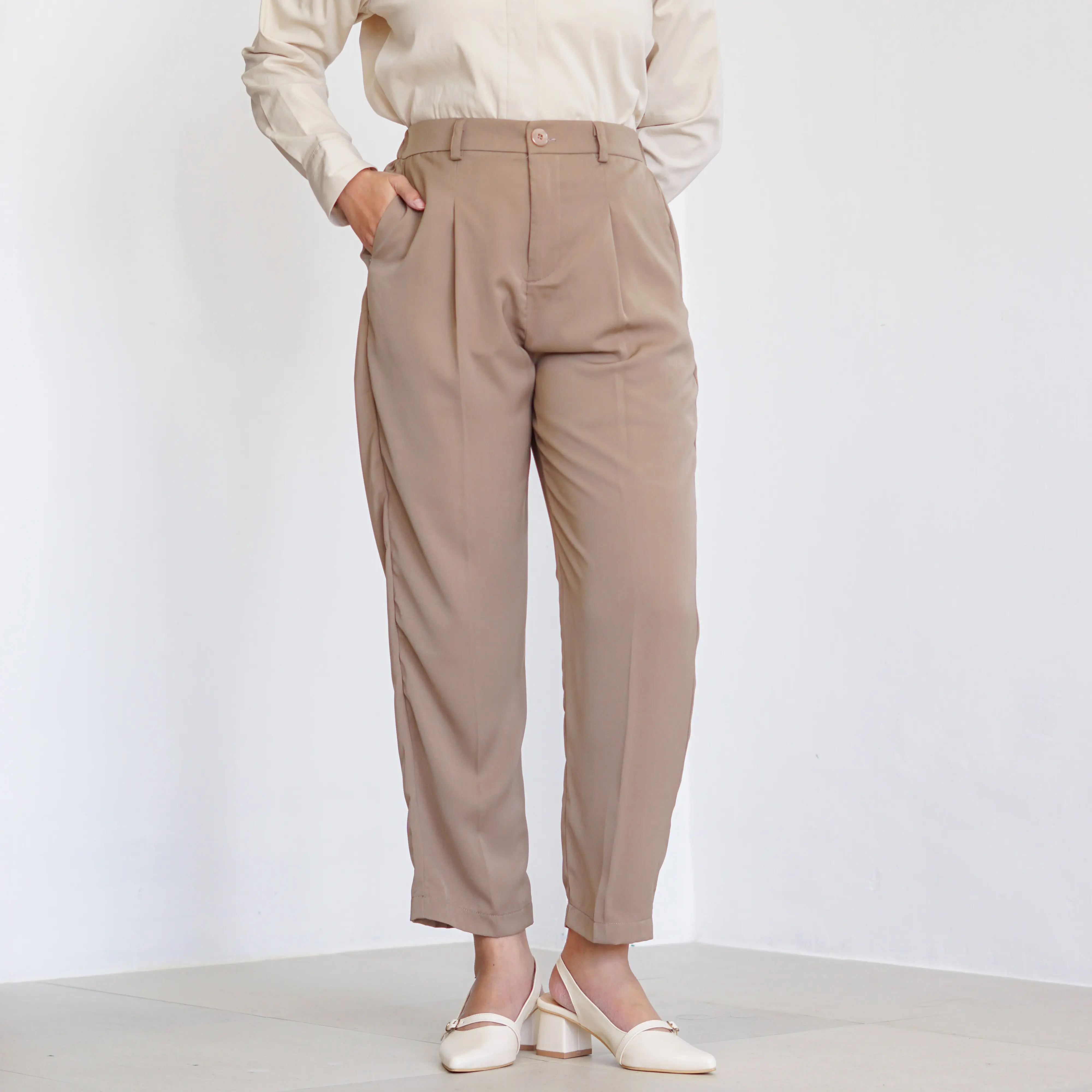 KLEOVA Jean Ankle Pants - Highwaist Loose Pants - Celana Kerja Kantor Wanita