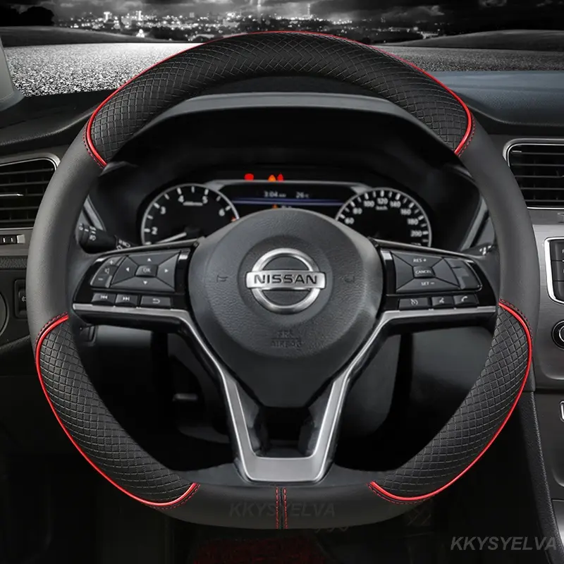 [FACTORY PRICE] Nissan Carbon Fiber Leather Steering Cover Penutup Stereng No Smell Almera Xtrail Navara Teana