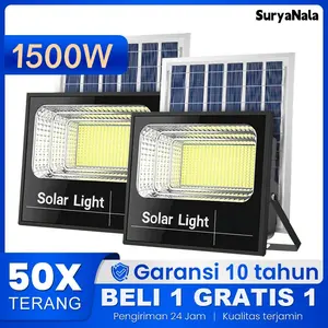 【Beli 1 gratis 1】 Lampu Tenaga Surya LED 1500W Solar Light IP67 lampu sorot emergency Waterproof Lampu Sorot Solar Outdoor