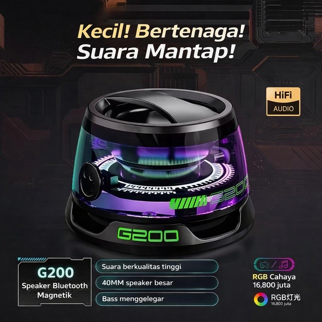 G200 Speaker Bluetooth Mini Magnetik RGB LED – Suara Besar, Bass Kuat, Portable Wireless untuk Gaming, Musik, Nonton Film, Outdoor G200 Speaker Bluetooth Mini Magnetik RGB LED – Suara Besar, Bass Kuat, Portable Wireless untuk Gaming, Musik, Nonton Film, Outdoor