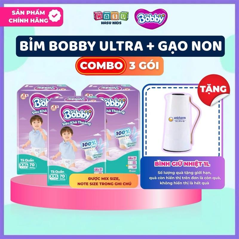  TẶNG BÌNH GIỮ NHIỆT 1 LÍT   COMBO 3 Tã BOBBY ULTRA+ đủ size M96 L88 XL74 XXL68 nhiều miếng 