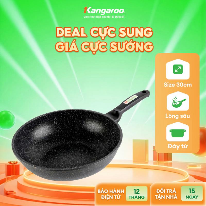 [ G ] Chảo nhôm sâu chống dính vân đá đáy từ 30 cm Kangaroo KG922L- dùng cho mọi loại bếp.