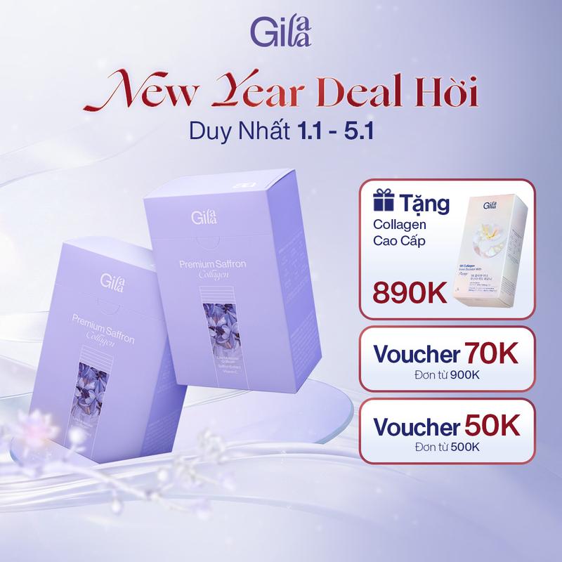  Combo 2 Hộp TPBS Premium Saffron Collagen Gilaa Hàn Quốc Chính Hãng -Dạng Bột Uống Hỗ Trợ Bổ Sung Collagen  2gx120 gói  