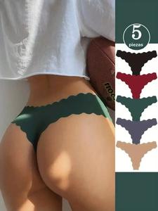 Paquete de 5 bragas tipo tanga sin costuras de cintura baja para mujer, ropa interior súper suave y transpirable de corte en V, ideal para gimnasio, deporte y uso diario