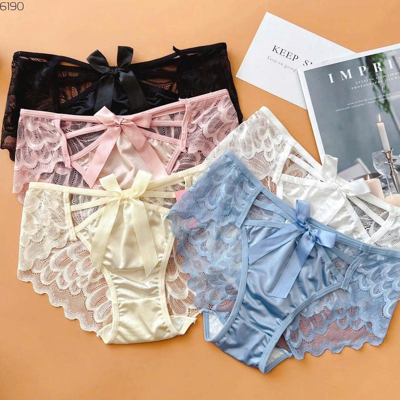 Set 5-10 Quần Lót Nữ Chất Ren Quần Chíp Nữ Đẹp Lụa Phối Ren Cánh Chim Thông Thoáng Co Giãn 4 Chiều Phối Nơ Điệu Đà Gợi Cảm