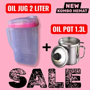 PAKET HEMAT OILPOT 1.3 LITER DAN OILJUG 2 LITER WADAH MINYAK PENYARING MINYAK PRAKTIS TANPA RIBET ANTI TUMPAH