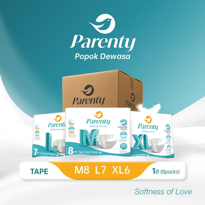 [1 KARTON] PARENTY Adult Tape Soft Diapers Size M/L/XL - Popok Perekat Dewasa Lembut popok orangtua Popok Celana diapers  ibu popok  dewasa