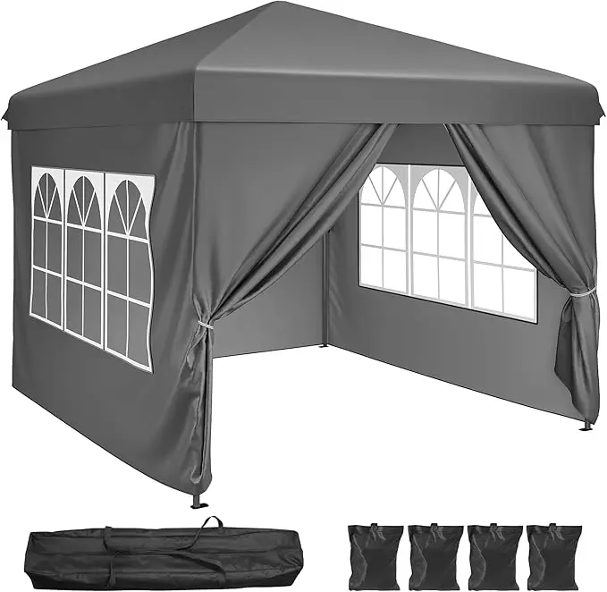 YITAHOME 2.5x2.5M Pop Up Gazebo, Heavy Duty Marquee Waterproof Folding Event Shelter Canopy Outdoor with Sides for Camping Market Event Party BBQ Dark Grey / Black