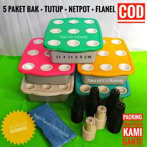 PAKET 5 BAK HIDROPONIK+ TUTUP+NETPOT+FLANEL BONUS ROCKWOOL