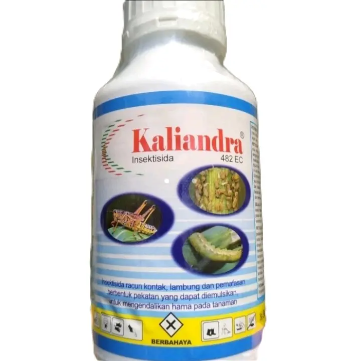 KALIANDRA 482 EC Formulasi dan Bahan Aktif: Klorpirifos 482 EC Target Hama: Kutu-kutuan dan Ulat Crop: Sayur-sayuran dan Buah Buahan  Dosis: 0.5-1ml / ltr Waktu penggunaan: - Ketika sudah ada tanda-tanda serangan hama, aplikasikan KALIANDRA sesuai dosis.