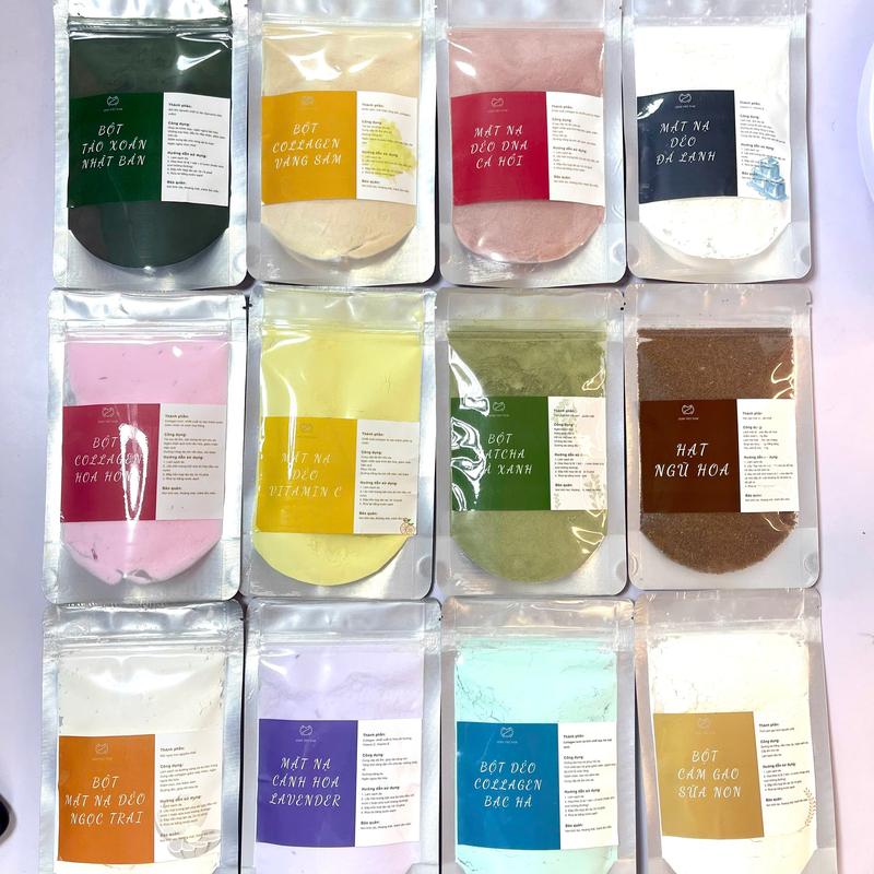100g Các Loại Mặt Nạ Dẻo Đắp Mặt, Mask Dẻo Dùng Trong Spa Các Loại: Bạc Hà, Ngũ Hoa Hạt, Vitamin C, Đá Lạnh, Hoa Hồng, Cá Hồi, Vàng Sâm, Trà Xanh, Thuốc Bắc, Tảo Xoắn, Cám Gạo, Ngọc Trai - Handmade Làm Đẹp Da