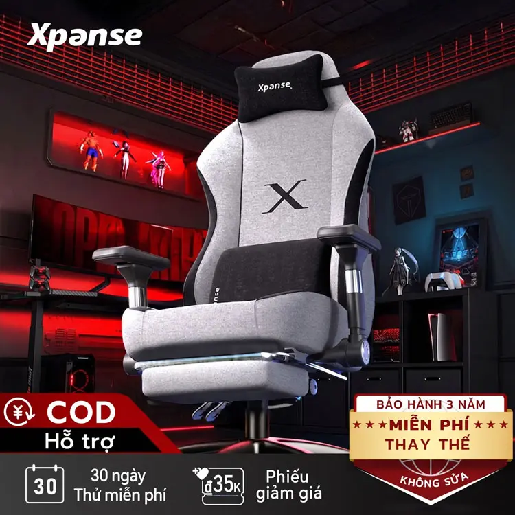 Ghế gaming Xpanse X3 – Ghế chơi game công thái học, đệm không cánh nâng cấp, vải Nano-Tech, tựa lưng 135° điều chỉnh