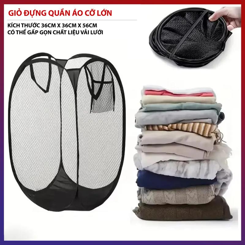 Giỏ Sọt Đựng Quần Áo Cỡ Lớn Kích Thước 36cm x 36cm x 56cm Có thể Gấp Gọn Chất Liệu Vải Lưới Đựng Quần Áo Bẩn Thu Gom Quần Áo Cho Gia Đình
