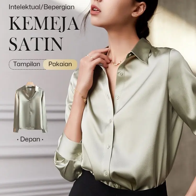 Kemeja Satin Wanita Kemeja Mewah Kemeja Kerja Stylist keanggunan kelas tinggi